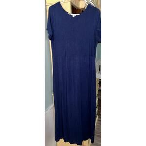 J Jill Dress Women’s M Blue Maxi Pockets Short Sleeve Jersey Boho Beachy